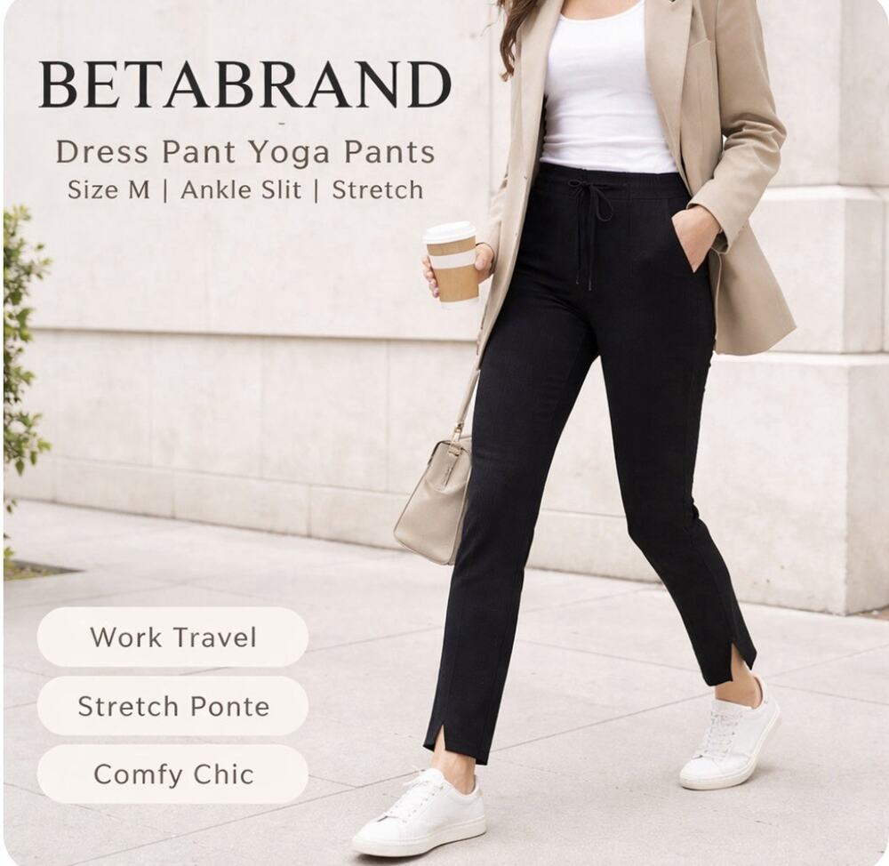 Betabrand Dress, Yoga Pants Black Medium Pull On Stretch Ponte Work Travel Ankle